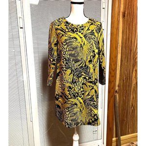 H&M Art Nouveau Yellow Sheath Dress Size 8